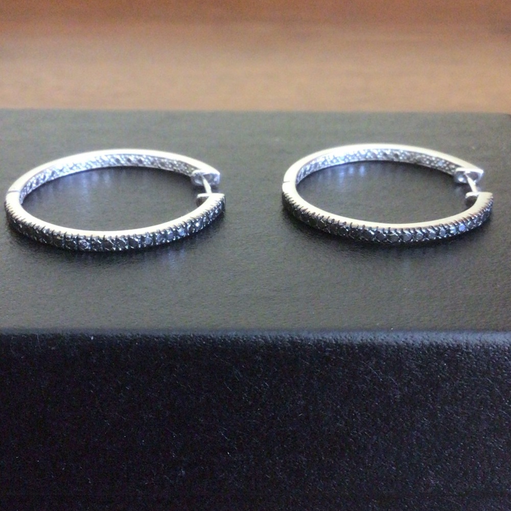 Sterling Silver Black Diamond Hoop Earrings